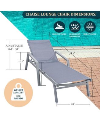 Grey Aluminum Outdoor Patio Chaise Lounge Chair With Arms