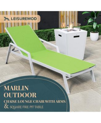 White Aluminum Outdoor Patio Chaise Lounge Chair With Arms