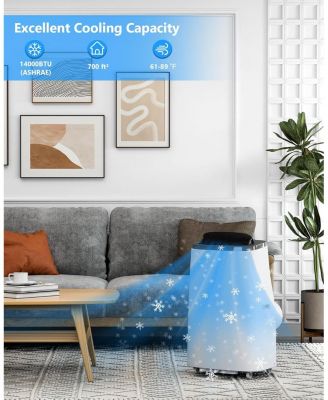 14,000 BTU Portable Air Conditioner - Efficient Cooling, Window Vent Kit & Remote Included, Dark Grey, Cools Rooms up to 750 Sq. Ft