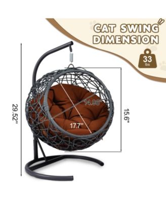 Cat Swing Bed with Stand & Cushion, Cat Egg Chair with Rattan Wicker Appearance, Indoor Hanging Swinging Cat Bed for Cats, Small Dogs, and Small Animals, Brown