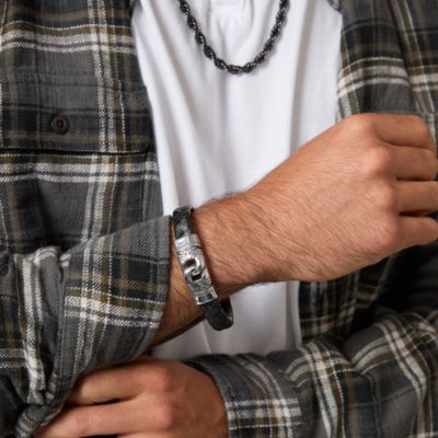 Black Woven Leather Bracelet - 8.5''