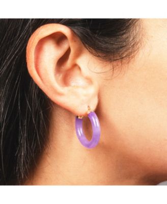 Lavender Jade Hoop Earrings 14K Gold