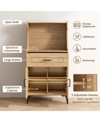 Coffee Bar Cabinet w/Pegboard Storage Drawer & Adjustable Shelf Buffet Sideboard