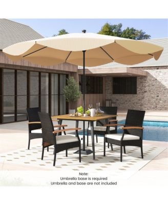 5PCS Patio PE Wicker Dining Set Table and Chairs w/ Cushions 1.9'' Umbrella Hole