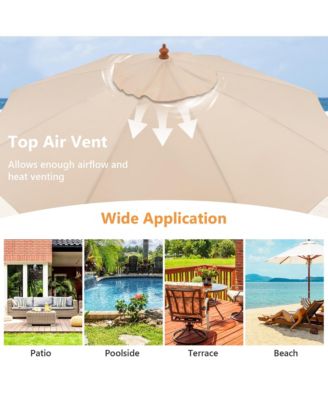 9.5 FT Patio Rope Pulley Wooden Umbrella Market w/Fiberglass Ribs Outdoor