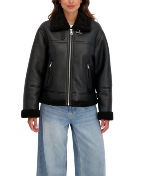 Женские куртки Sebby Collection Women's Zip Front Faux Shearling Jacket
