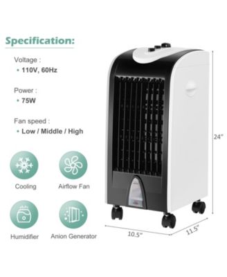 3-in-1 Portable Evaporative Air Cooler with Filter Knob for Indoor