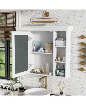 35&amp;quot; x 28&amp;quot; Wall Mounted Medicine Cabinet with Mirror Door and 6 Open Shelves, Modern Bathroom Cabinet