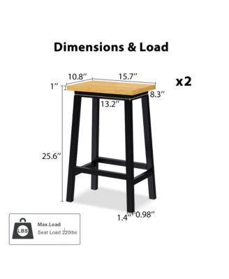 Solid Wood Bar Stools, Set of 2, 25.6" High with Footrests, Farmhouse Style Kitchen Counter Height Chairs