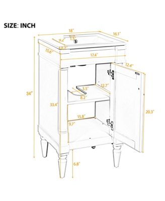18" Freestanding Bathroom Vanity with Sink and Adjustable Shelf for Small Spaces