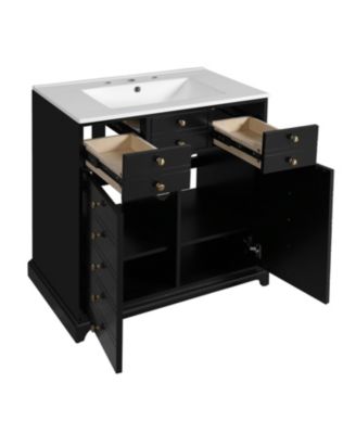 30" Freestanding Vanity with Ceramic Sink, Soft-Close Doors and Storage Drawers