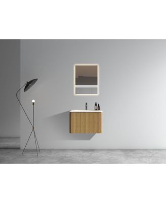 Etna 24" Floating Vanity With Ceramic Sink and Striped Oak Finish, Pre-Assembled