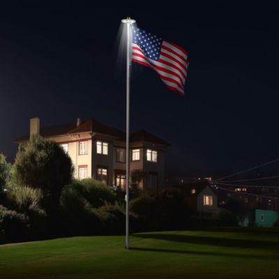 Bravery 30Ft High Wind Flagpoles 13Gauge Heavy Duty Flag Pole Kit with Solar Light