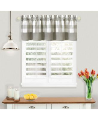 Modern Country Farmhouse 3 Piece Buffalo Check Plaid Window Curtains & Valance Set - 63 in - Gray