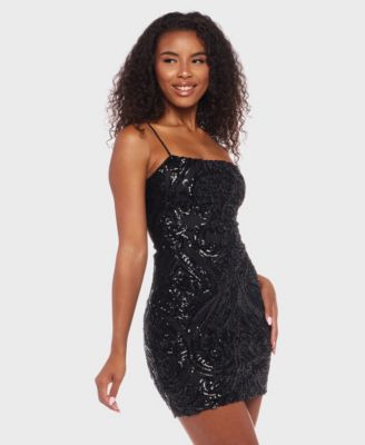 Juniors' Strappy Mesh Sequin Bodycon Dress