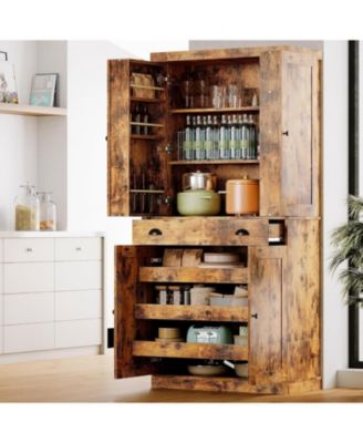 Kitchen Pantry Cabinet 72" Height, with Drawer, Rack, Vintage Brown