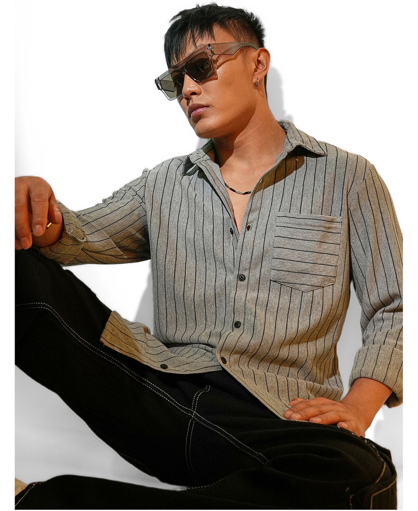 Мужская рубашка Cahoot Campus Sutra Moon Grey Pinstriped, цвет: Серый — фото 1