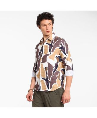 Men's Taupe Brown & Beige Abstract Tulip Shirt