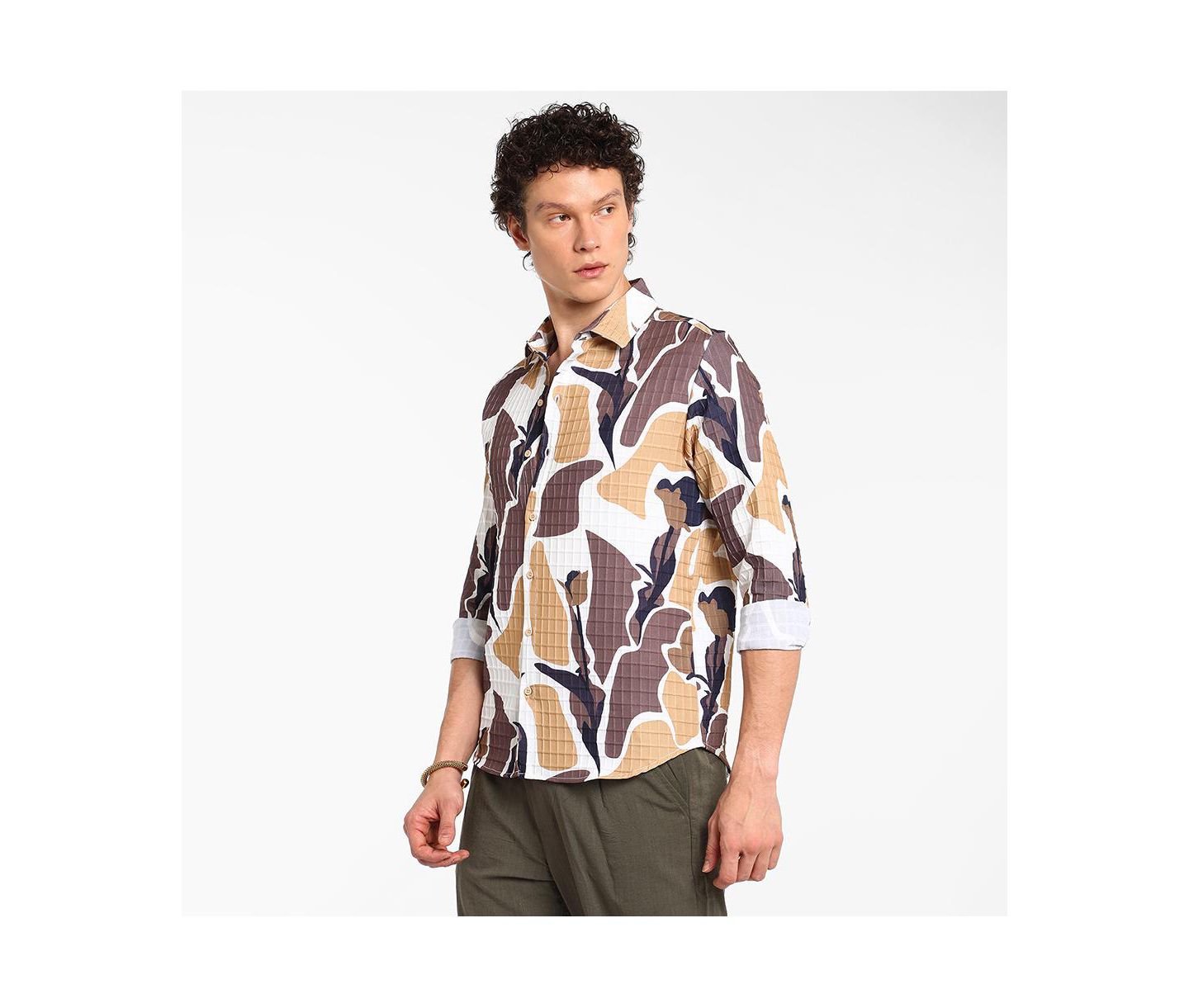 Мужская рубашка Cahoot Campus Sutra Taupe Brown & Beige Abstract Tulip, цвет: Коричневый — фото 3