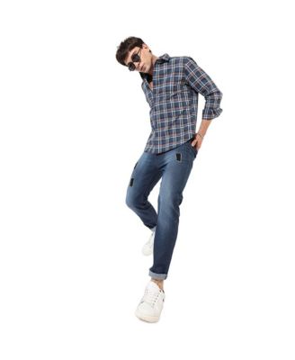 Men's Blue Checkered Regular Fit Casual Shirt