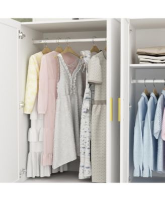 Simple white 4-door 6-drawer wardrobe with large capacity, bedroom Armoire, Closet