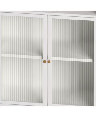 45.28" Freestanding Bathroom Floor Cabinet With Glass Door and Open Storage Shelves