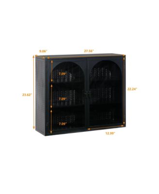 27.56" Two-Door Wall Cabinet With Glass Front and Three-Tier Storage With Woven Detail