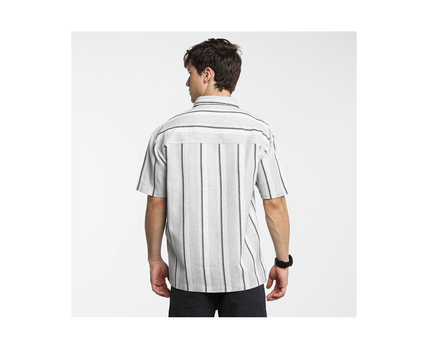 Men's Ash Grey Unbalanced Striped Shirt