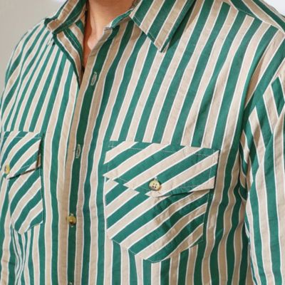 Men's Forest Green & Khaki Beige Candy Striped Oversized Shirt