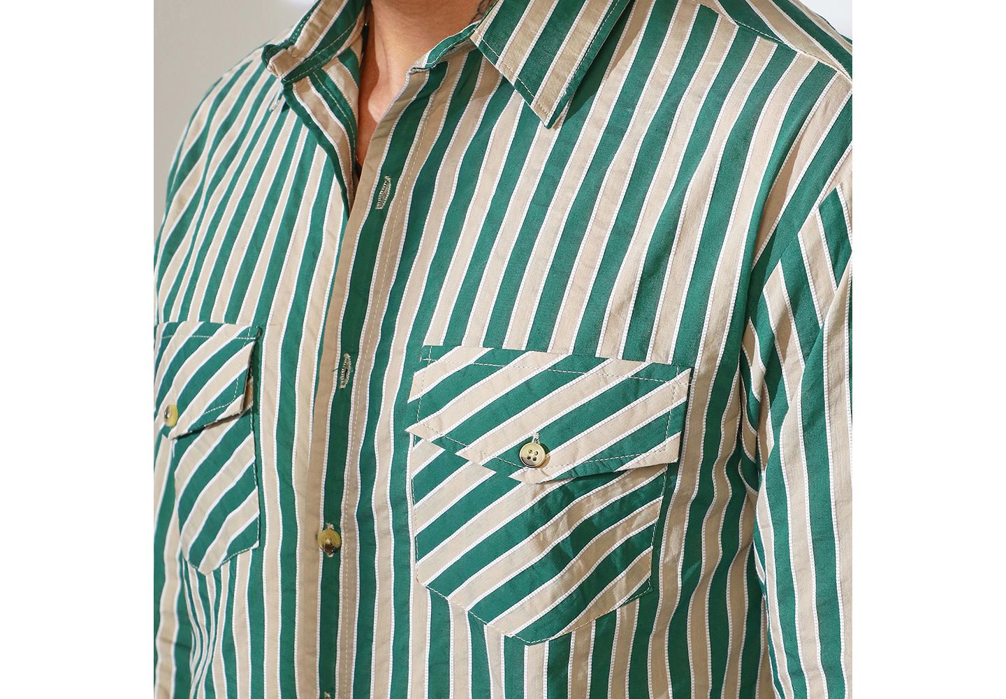 Мужская рубашка Cahoot Candy Striped Oversized, цвет: Зелёный — фото 6