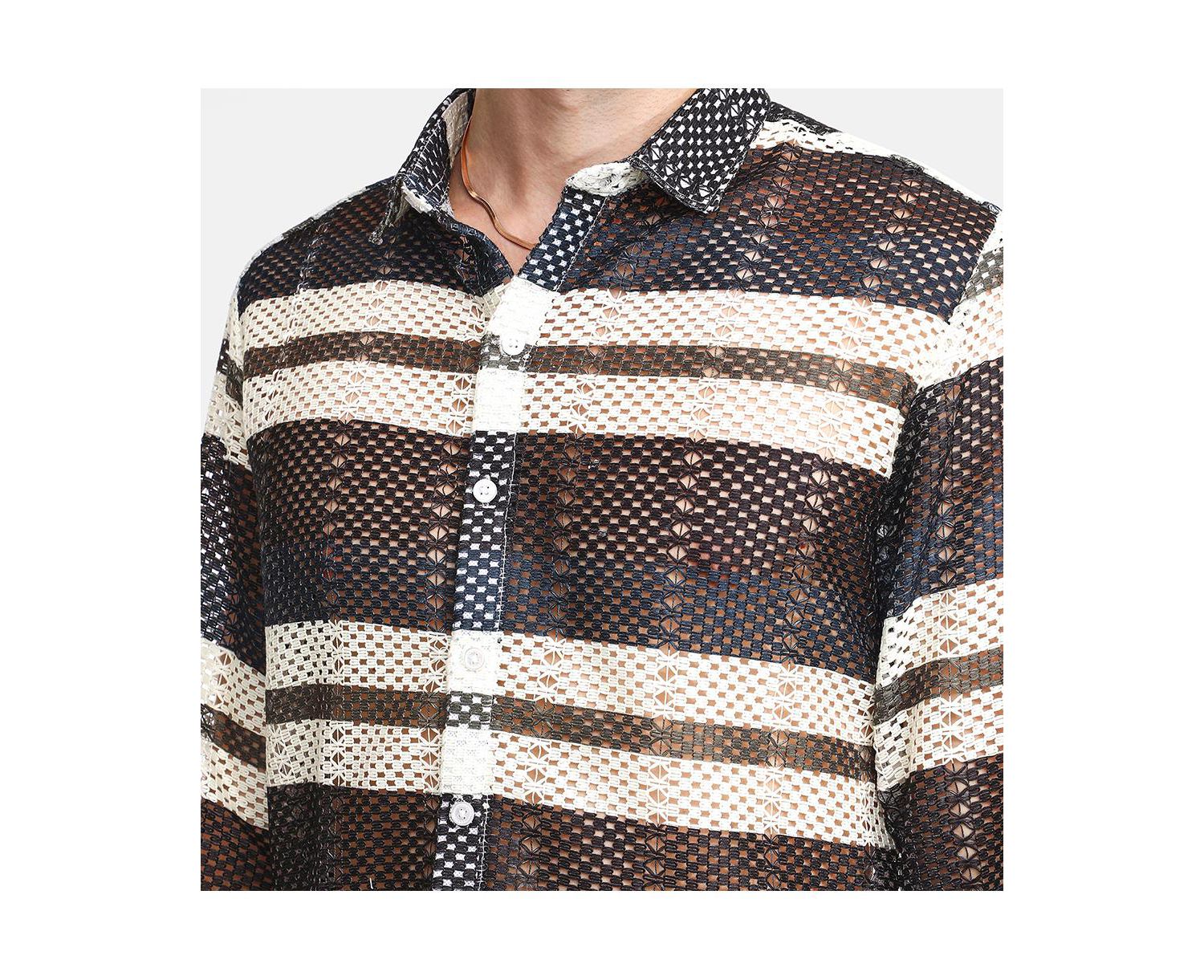 Men's Navy Blue Contrast Panel Knit Shirt
