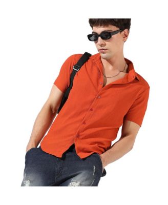 Men's Burnt Orange Textured Regular Fit Casual Shirt