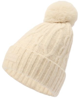 Faux-Fur-Pom Cable-Knit Beanie