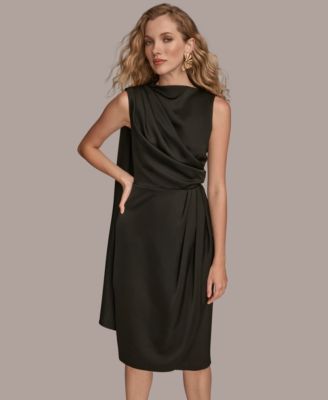 Women's Pleated Satin Scarf Sheath Midi Dress