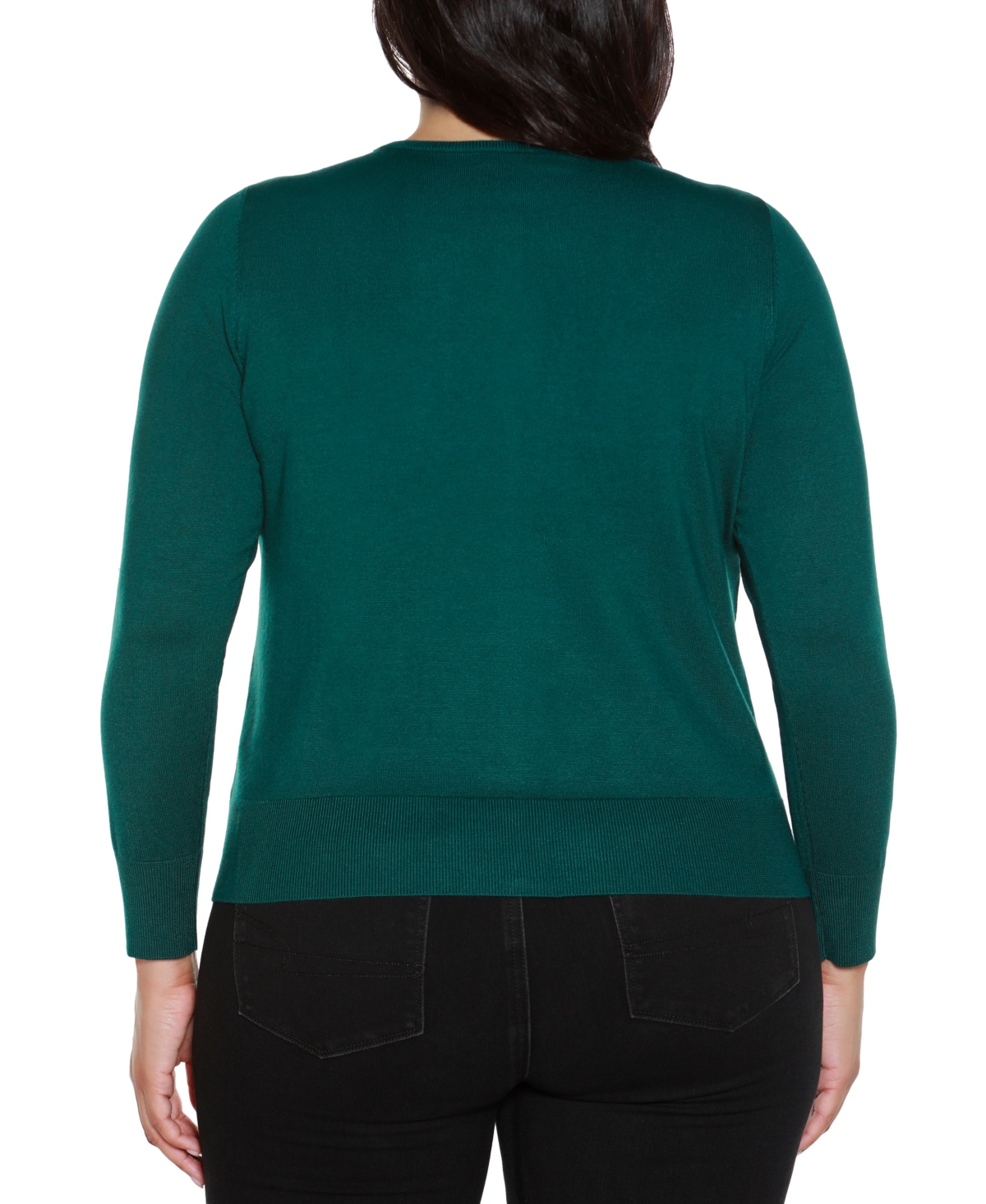 Belldini Plus Size Embellished Neckline Cardigan Sweater In Green