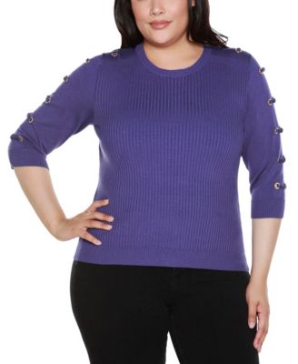 Plus Size Grommet-Trim Ribbed Sweater