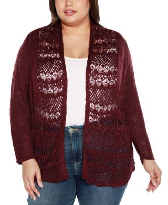 Plus Size Open-Front Pointelle-Trim Cardigan Sweater