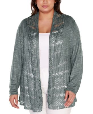 Plus Size Open-Front Pointelle-Trim Cardigan Sweater
