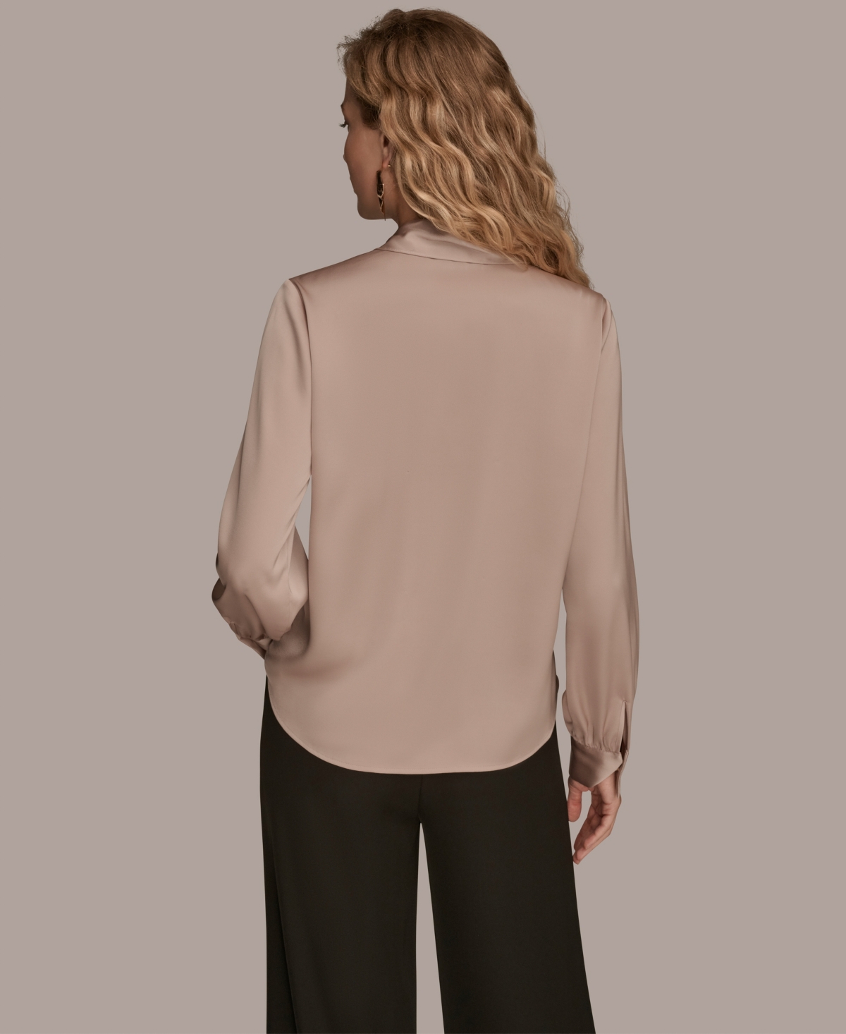 Donna Karan New York Tie Neck Satin Shirt In Brown