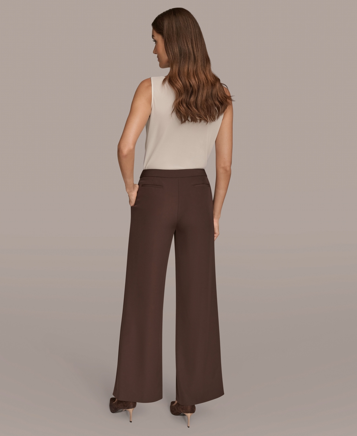 Donna Karan Women's Petites High Waist Wide Leg Pants, Regular & Petite In Brown