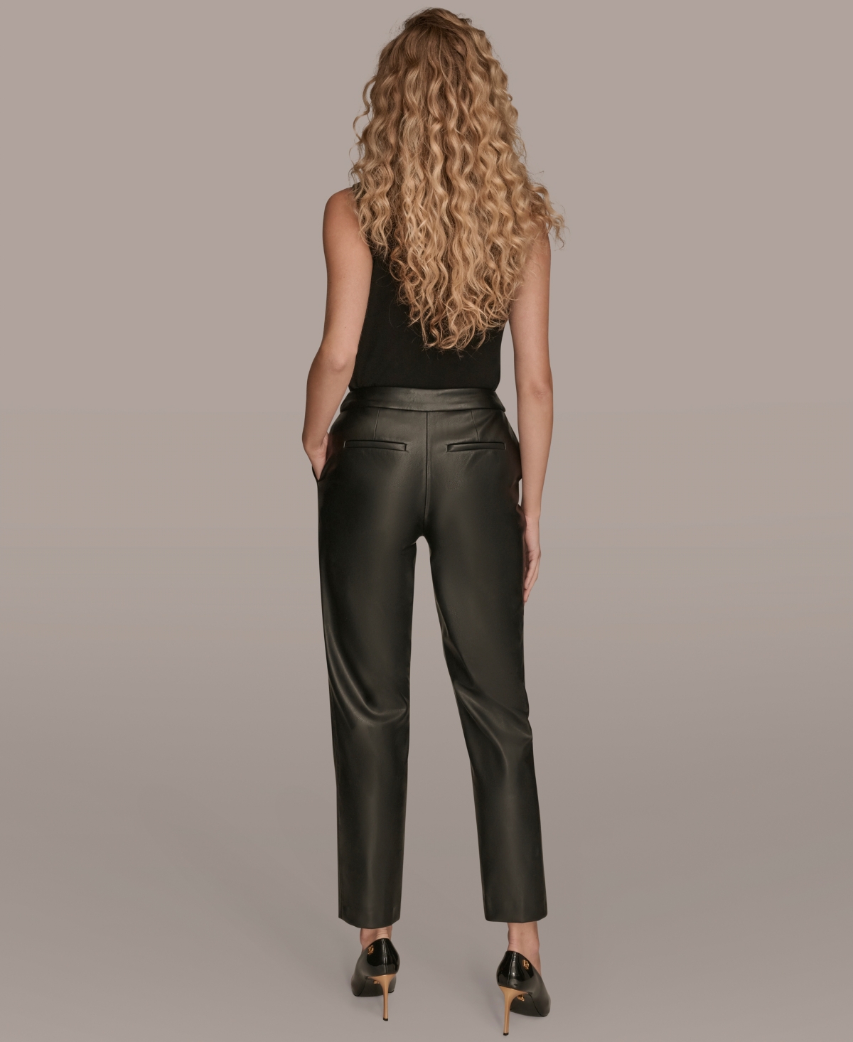 Donna Karan Women's Faux Leather Slim Leg Pants, Regular & Petite In Black