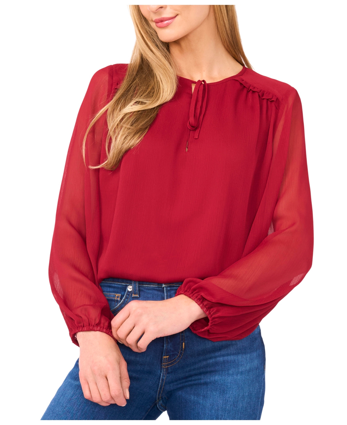 CeCe Women's Long Sleeve Ruffle Detail Top