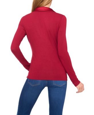 Women's Woven-Collar Knit Long-Sleeve Top