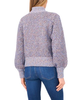 Women's Marled Blouson Sleeve Jacquard Knit Mock Neck Sweater