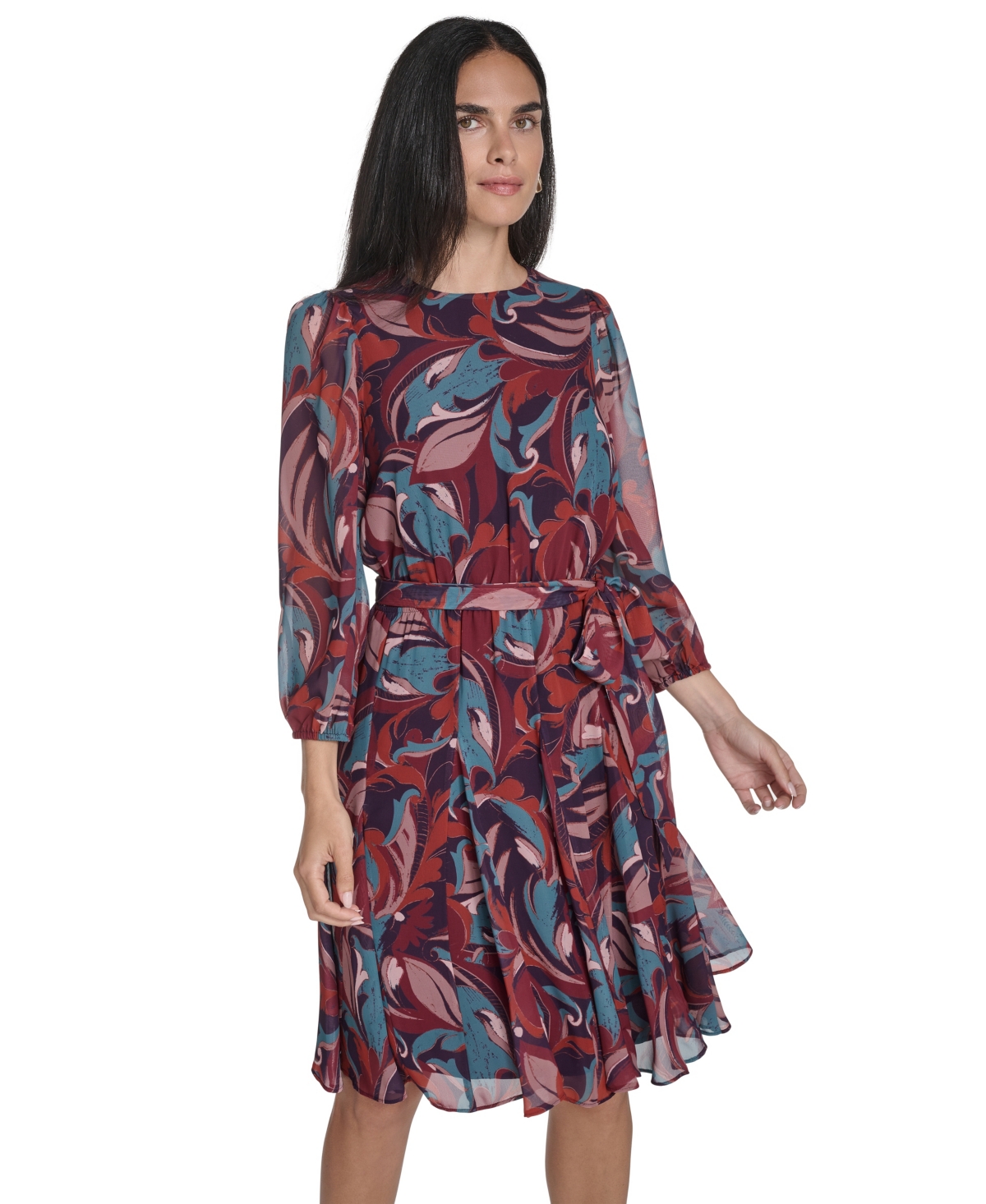 Jessica Howard Petite Printed Fit And Flare Chiffon Dress In Multi