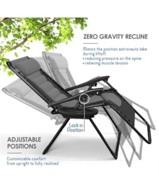 Padded Zero Gravity Chairs - Set of 2 Extra Wide Outdoor Recliners with Adjustable Headrest, Lock-in Position & Cup Holder
