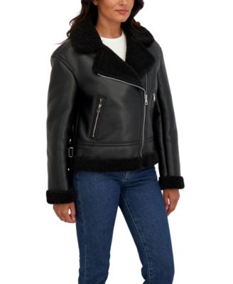 Women's Assymetrical Moto Faux Shearling Jacket