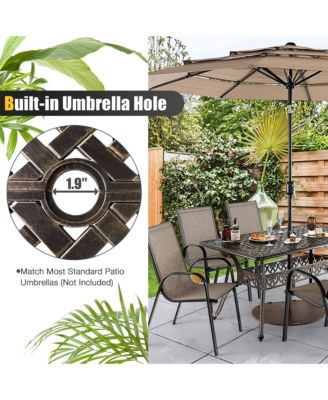 59'' Outdoor Dining Table All-Weather Cast Aluminum Umbrella Hole 6 Person