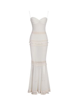 Women's Pallas Beige Lace Trim Crochet Mermaid Maxi Dress