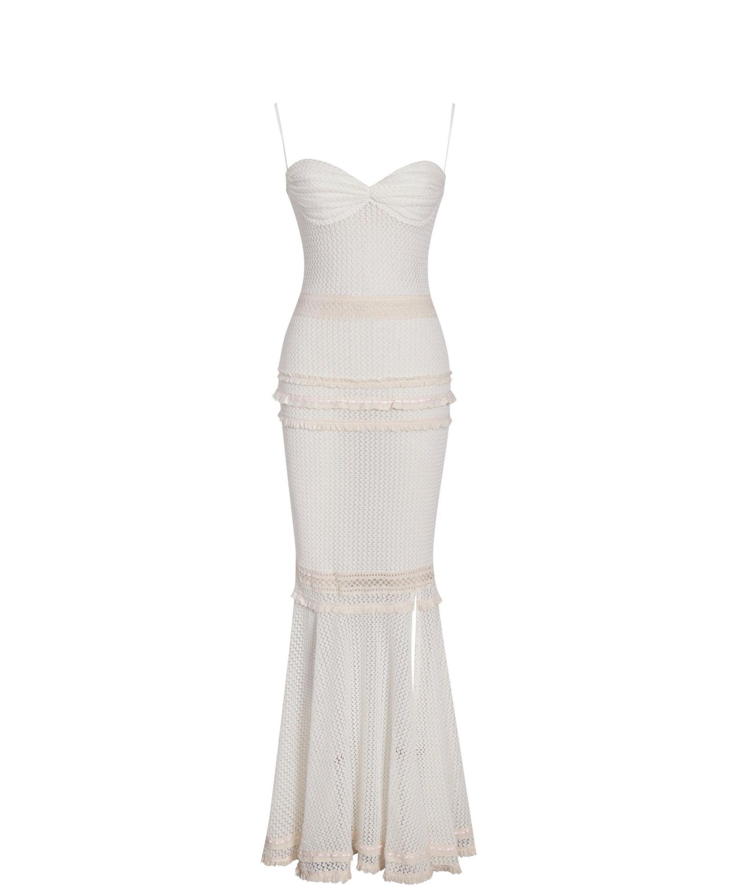 Women's Pallas Beige Lace Trim Crochet Mermaid Maxi Dress
